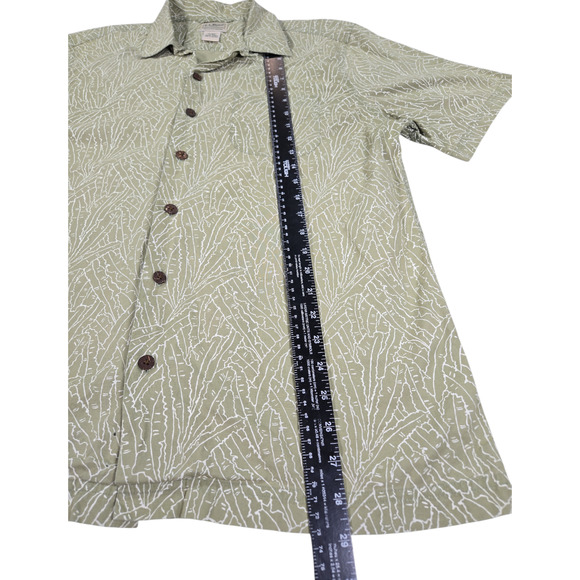 LL Bean Men MED Green Leaf Print Cotton Short Sleeve Camp Shirt Gorpcore Spring - Picture 2 of 9